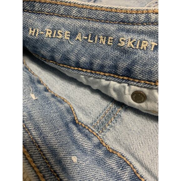 American Eagle Womens 4 Hi Rise A Line Skirt Light Blue Wash Jean Button Down - Picture 6 of 7